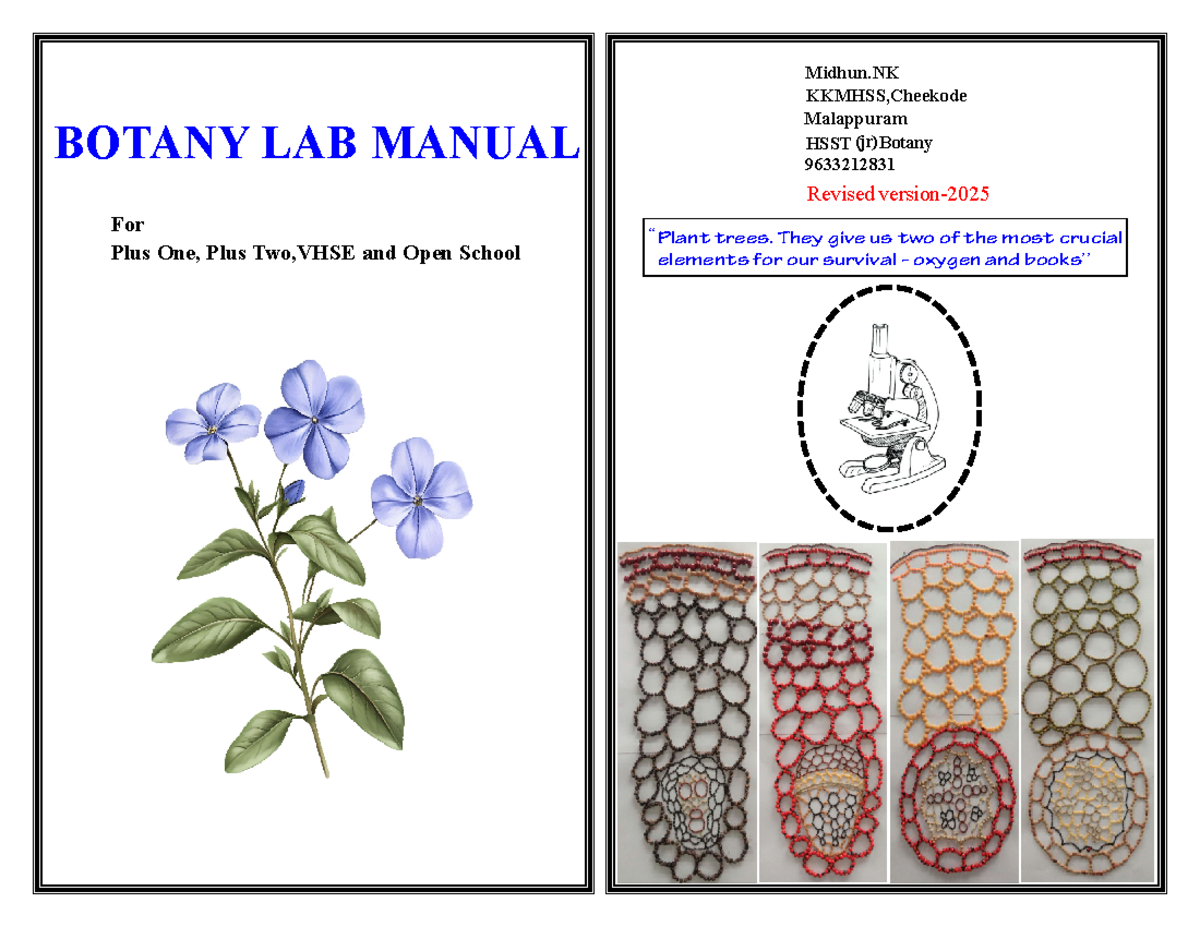 Botany Lab Manual (Revised 2025) for Plus One & Plus Two - Midhun.NK ...