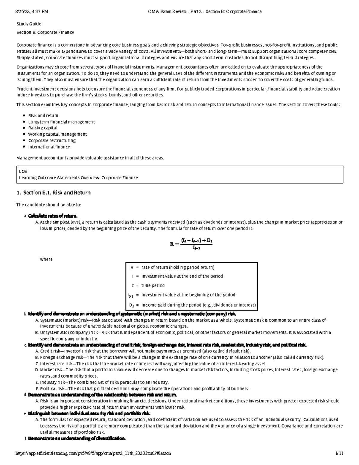 CMA Exam Review - Part 2 - Sec B: Key Concepts in Corporate Finance - Document Preview