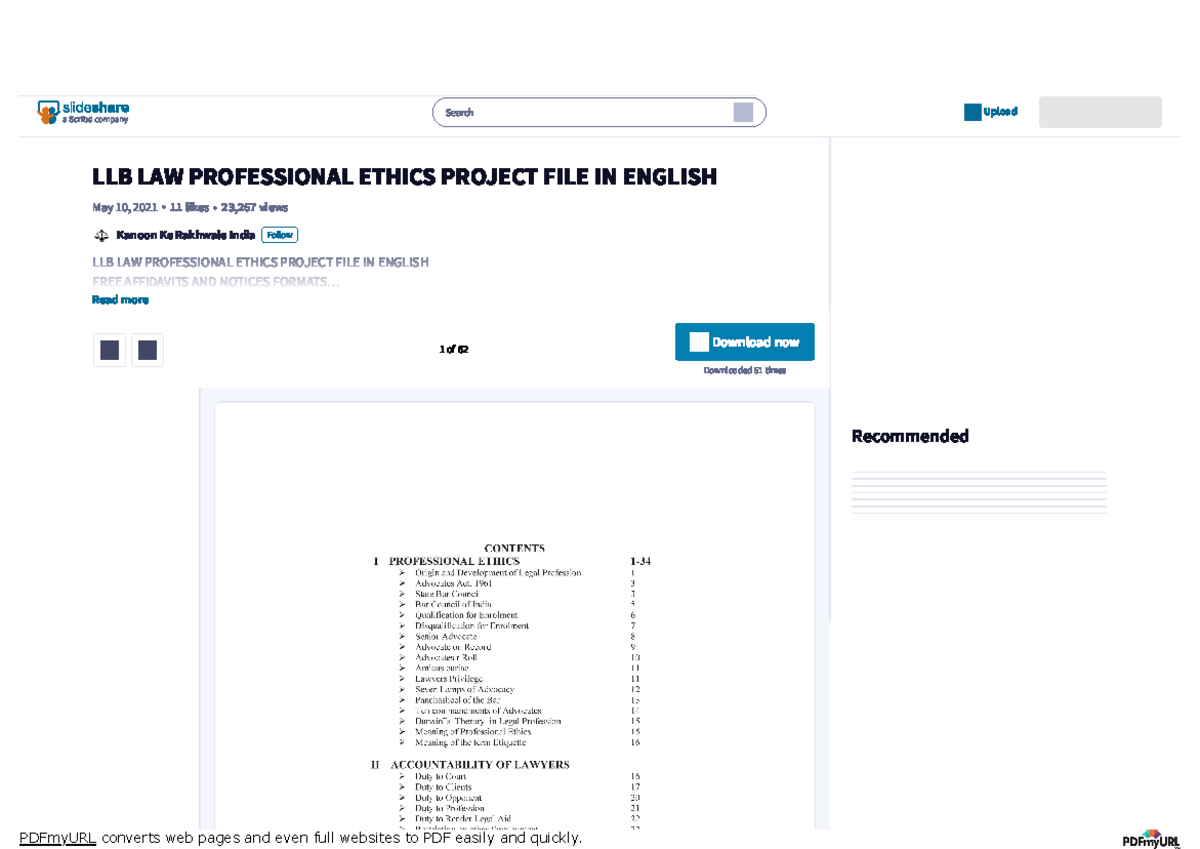 LLB Law Professional Ethics Project File in English - Overview and ...