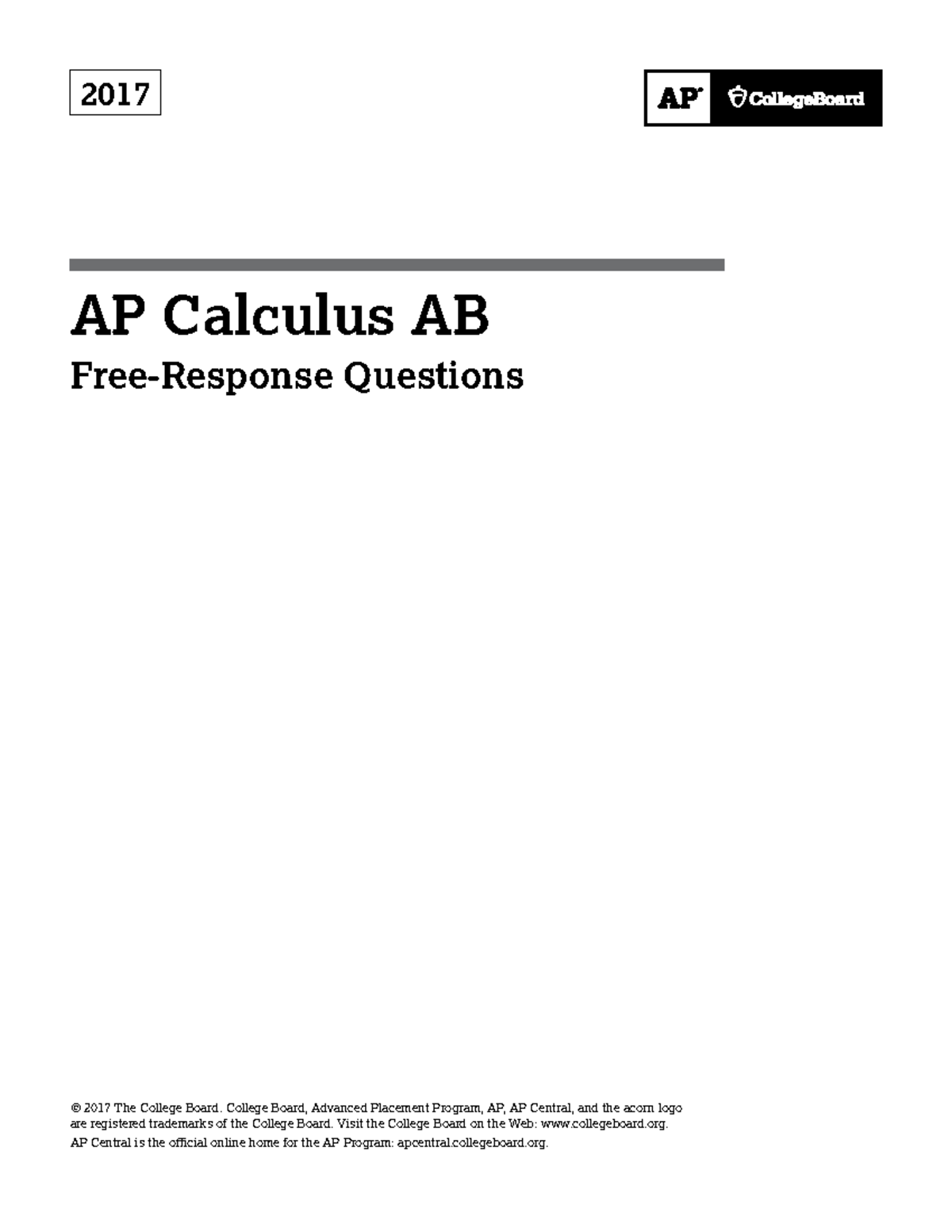 2017 AP Calculus AB Exam Questions and Solutions - Studocu