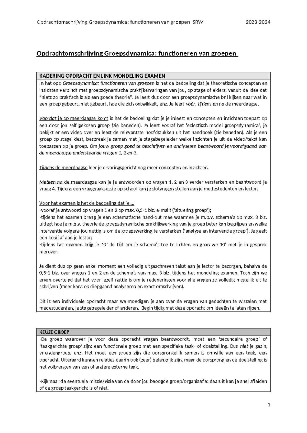Opdrachtformulering GD: Groepsdynamica en Functioneren van Groepen ...