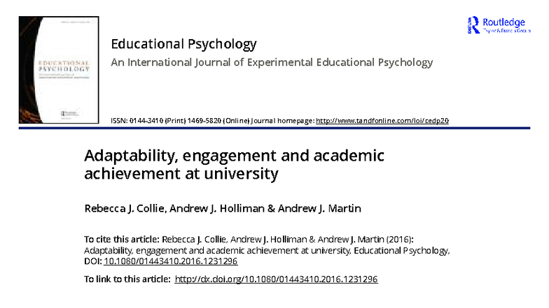 Adaptability, Engagement and Academic achievement at University - Full ...
