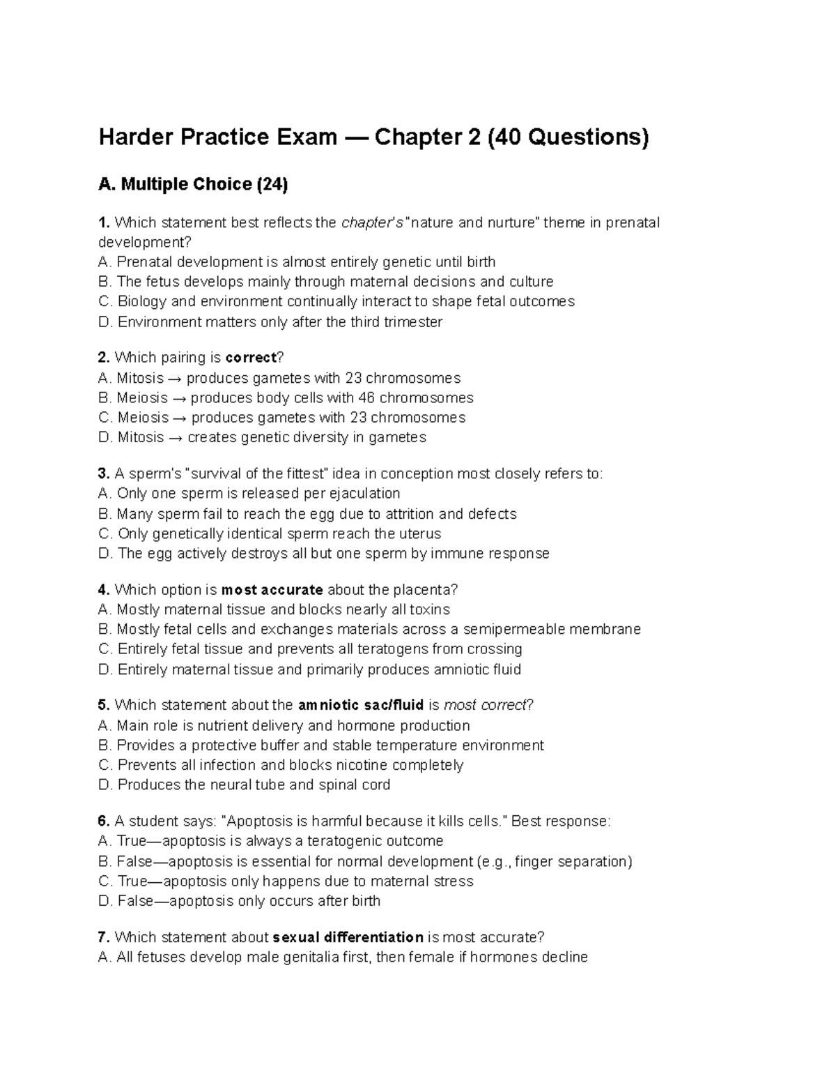 Mock Midterm Test CH2: Prenatal Development & Key Concepts - Studocu