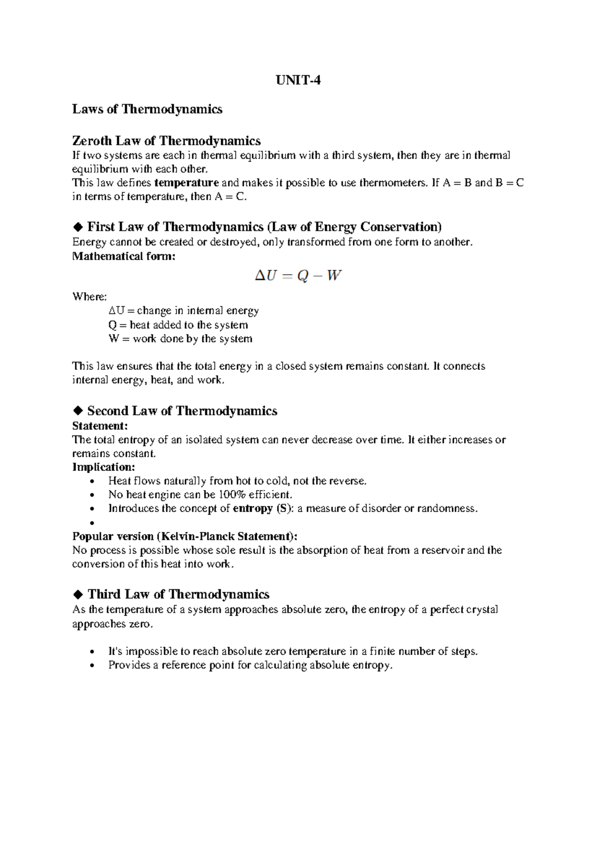 Laws of Thermodynamics - Lecture Notes on Thermodynamic Principles ...