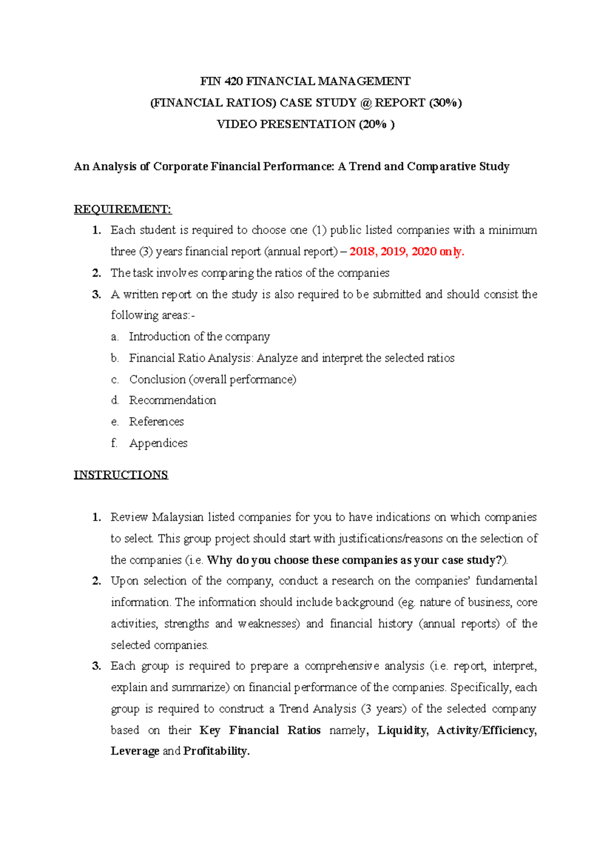 FIN 420 Case Study: Analysis of Company Financial Ratios - Studocu