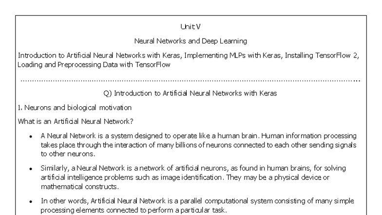 ML UNIT-V: Neural Networks & Deep Learning with Keras and TensorFlow ...