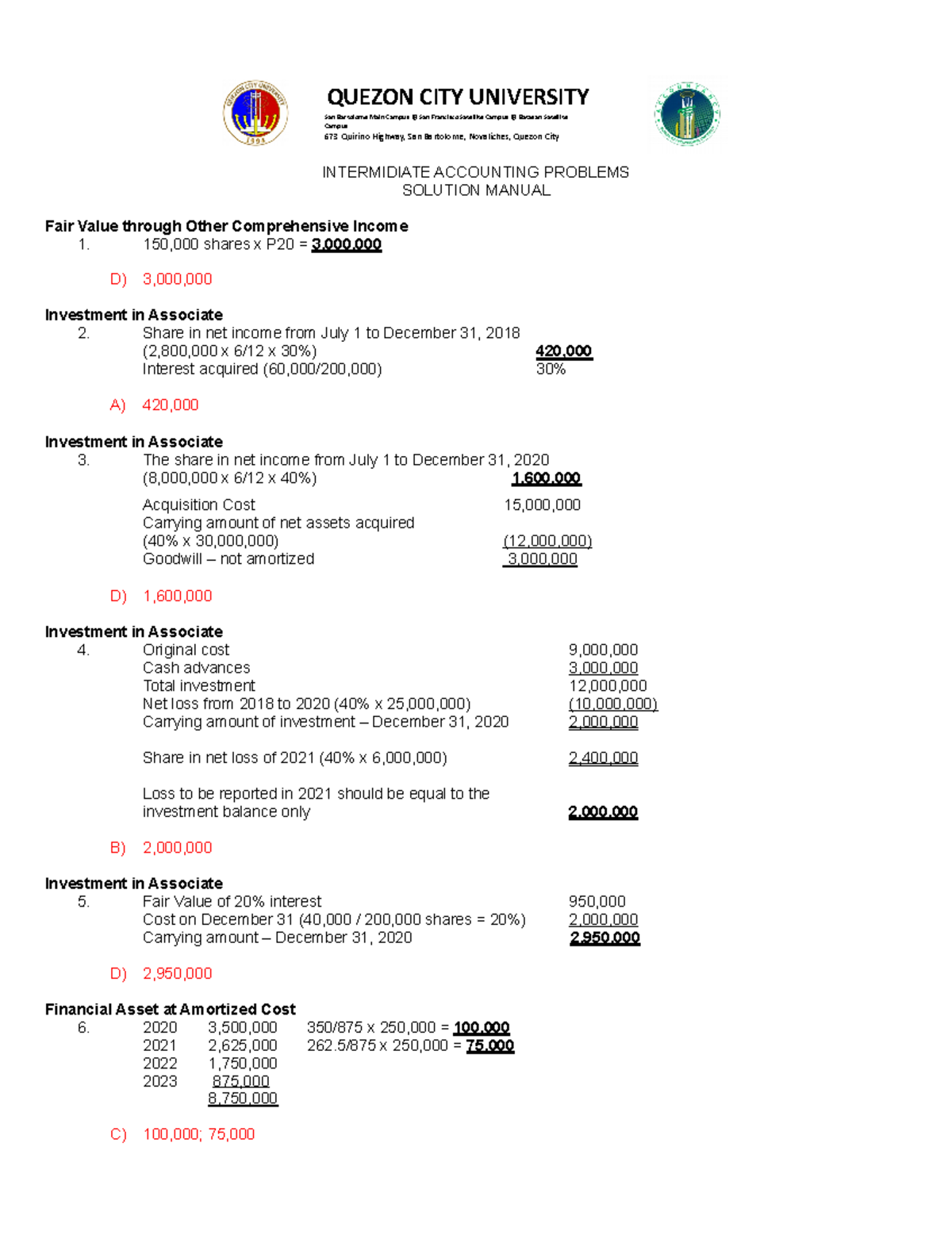 Intermediate Accounting Practice Set 3 - Solutions Manual - Studocu