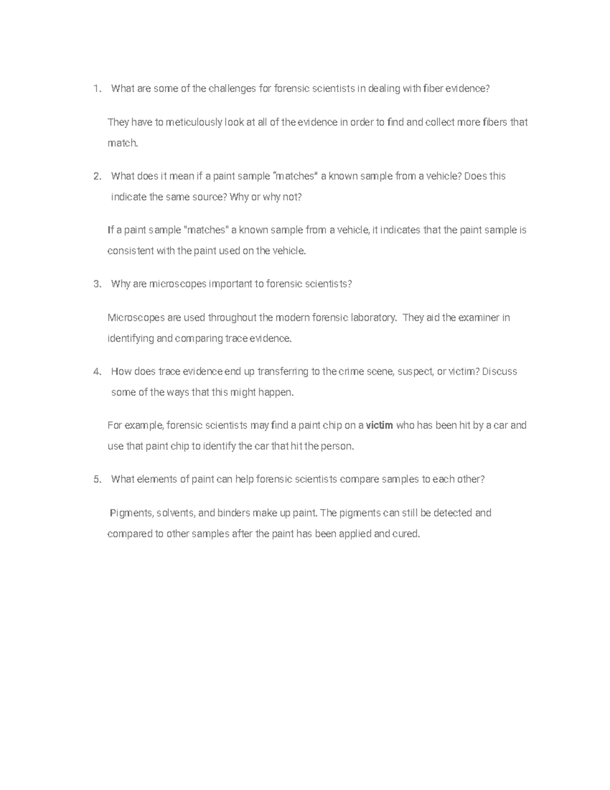 CRJ 101 Unit 4 Critical Thinking Questions on Forensic Evidence - Studocu