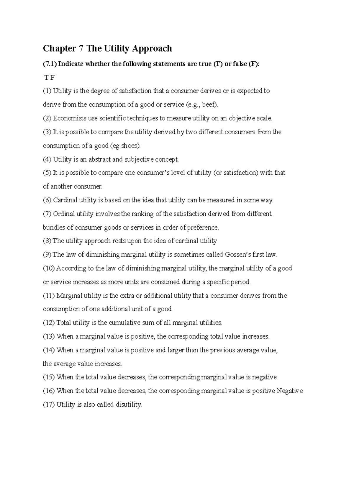 Chapter 7: Utility Approach Practice Questions & Answers - Studocu