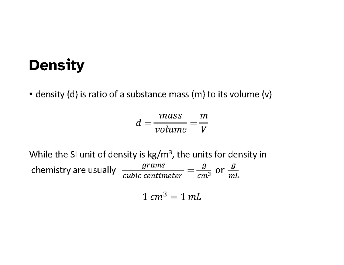 CHEM 130 Lecture 2: Intro to Density, Scientific Notation & Analysis ...