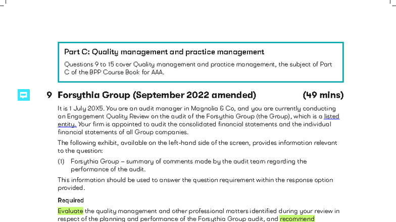 Part C: Quality Management & Practice Management - BPP Course (INT ...