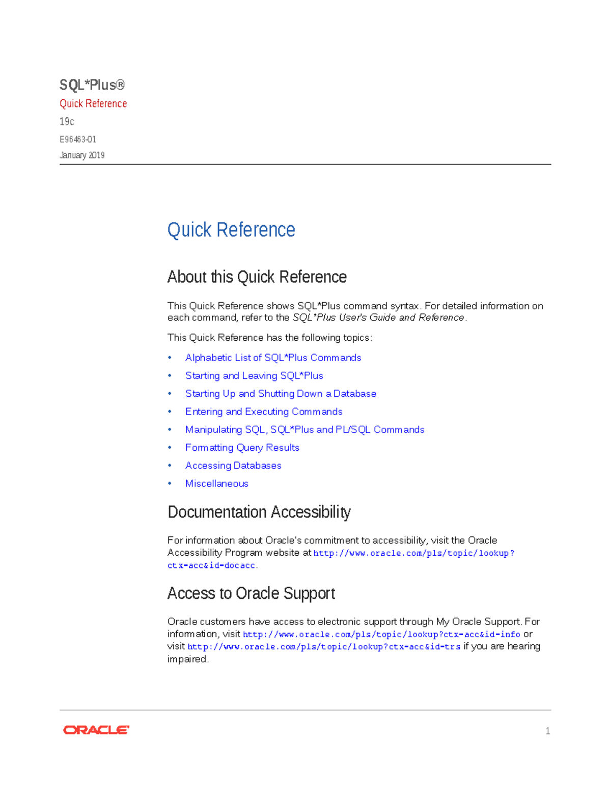 SQLPLUS Quick Reference Guide 19c - January 2019 - Studocu