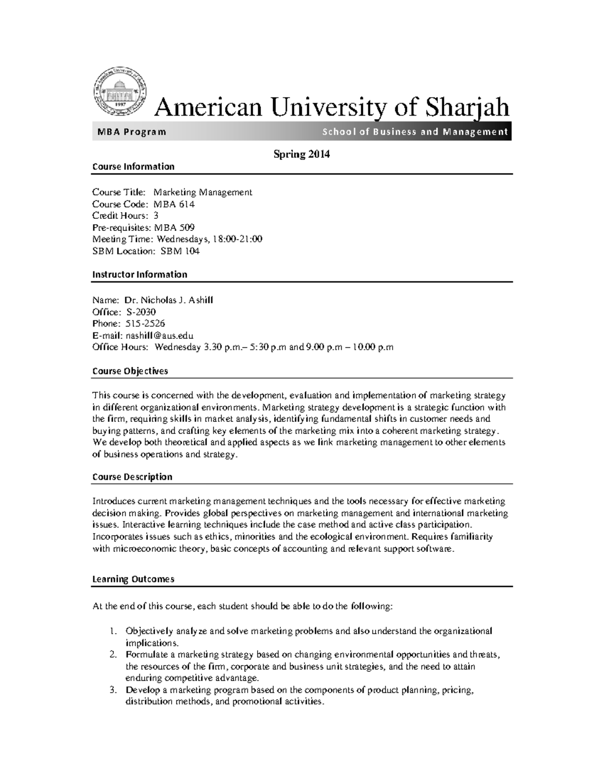 MBA 614 Spring 2014 - Summary of Marketing Management Course - Studocu