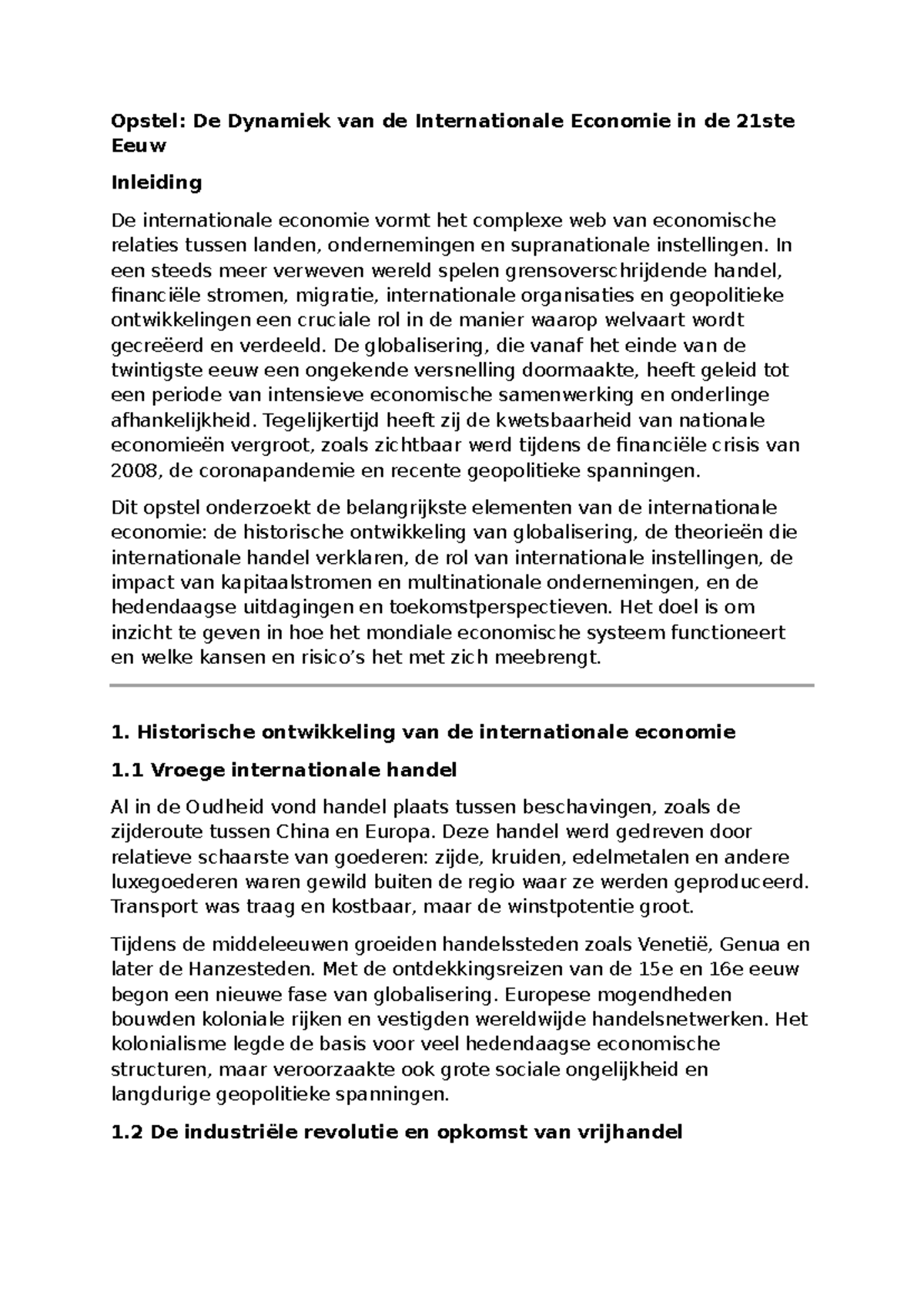 Internationale Economie: Dynamiek en Toekomstperspectieven - Studeersnel