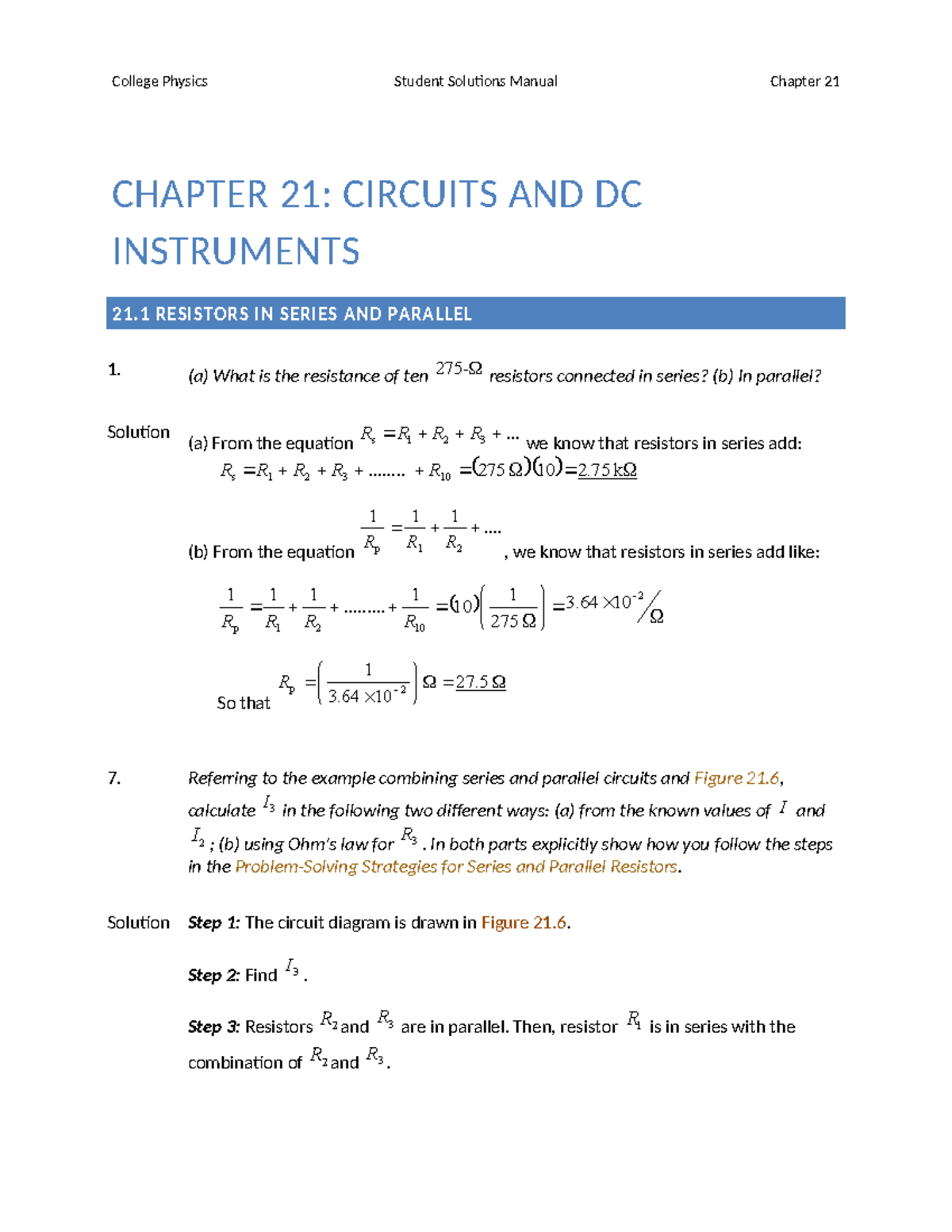 AP College Physics Solutions Manual: Chapter 21 - Circuits & DC ...
