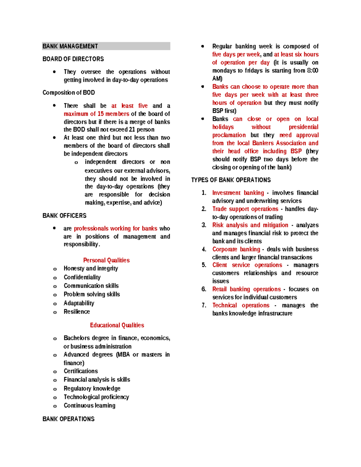 BANK Management - Lecture notes for banking - BANK MANAGEMENT BOARD OF ...