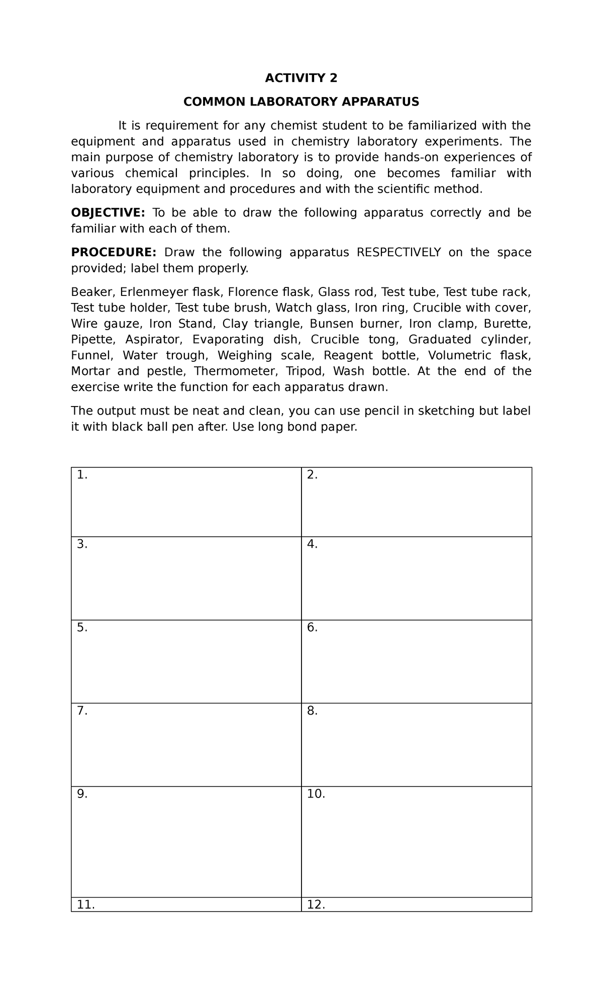 ACTIVITY 2: LABORATORY APPARATUS FOR CHEMISTRY STUDENTS - Studocu