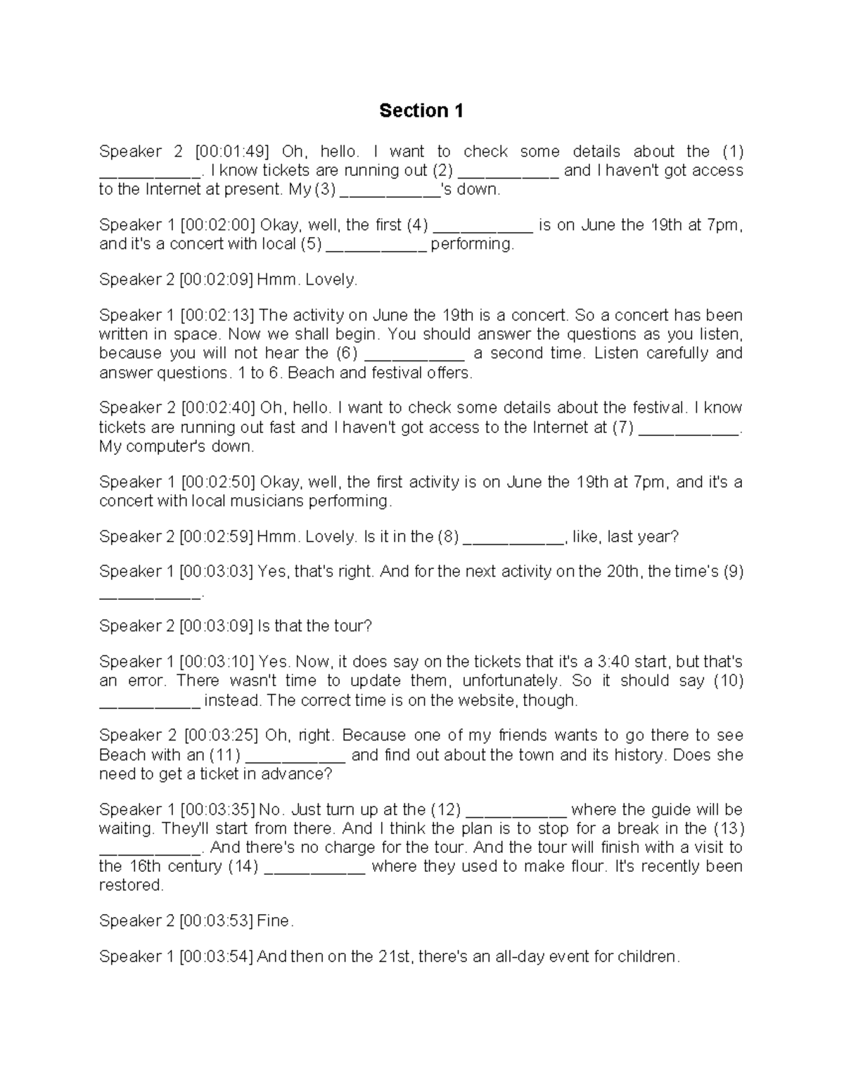 Transcript of Section 1: Festival and Concert Details - Studocu