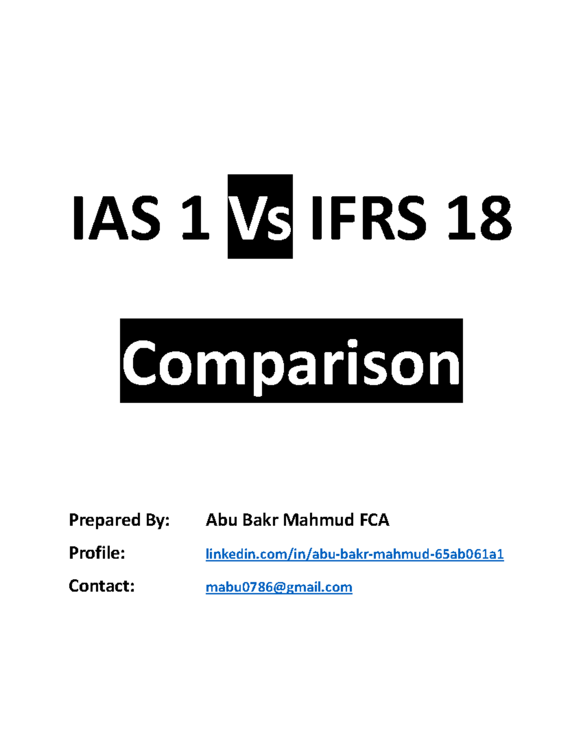 IFRA-18 - Comparative Analysis: IAS 1 vs IFRS 18 Insights - Studocu