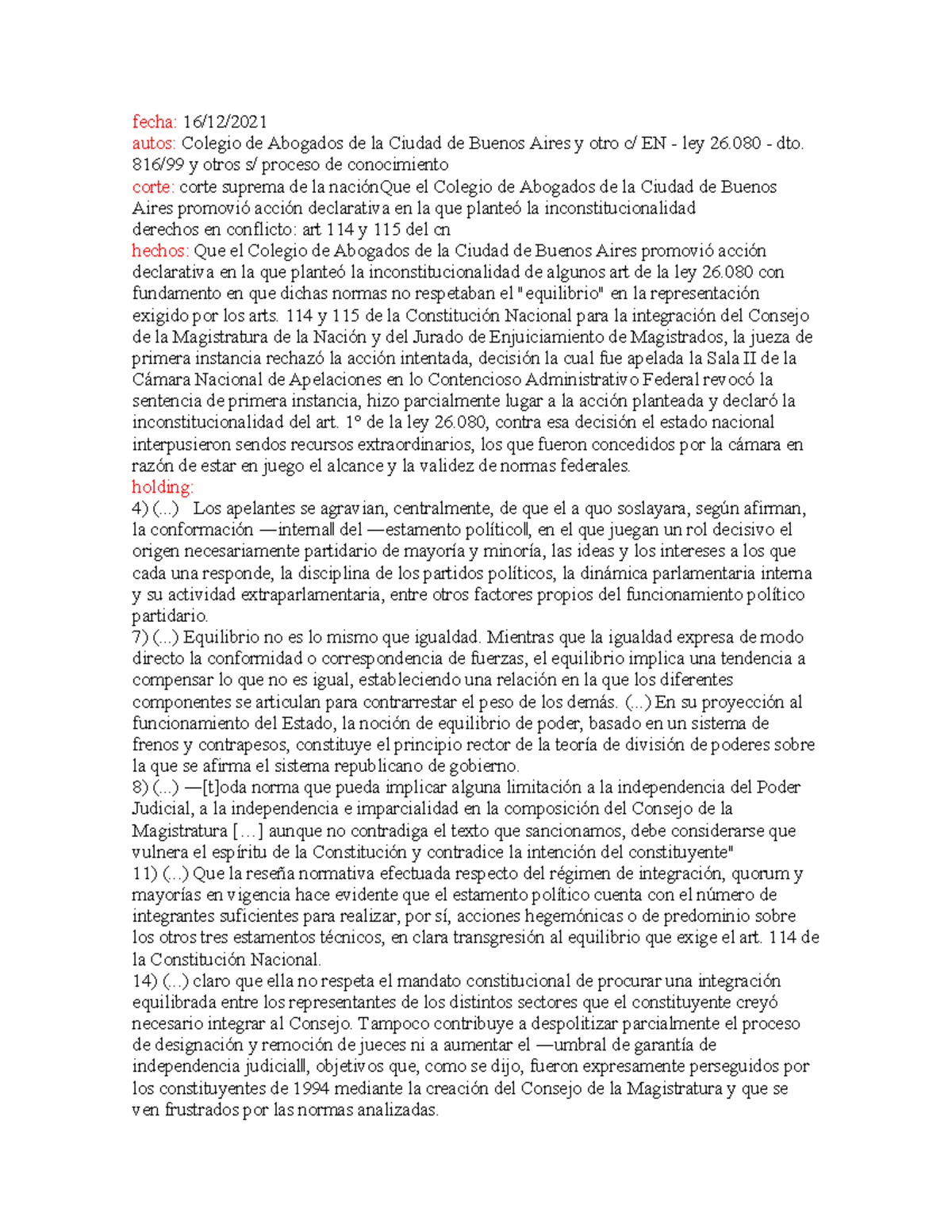 Fallo del Colegio de Abogados de la Ciudad de Buenos Aires en Ley 26. ...