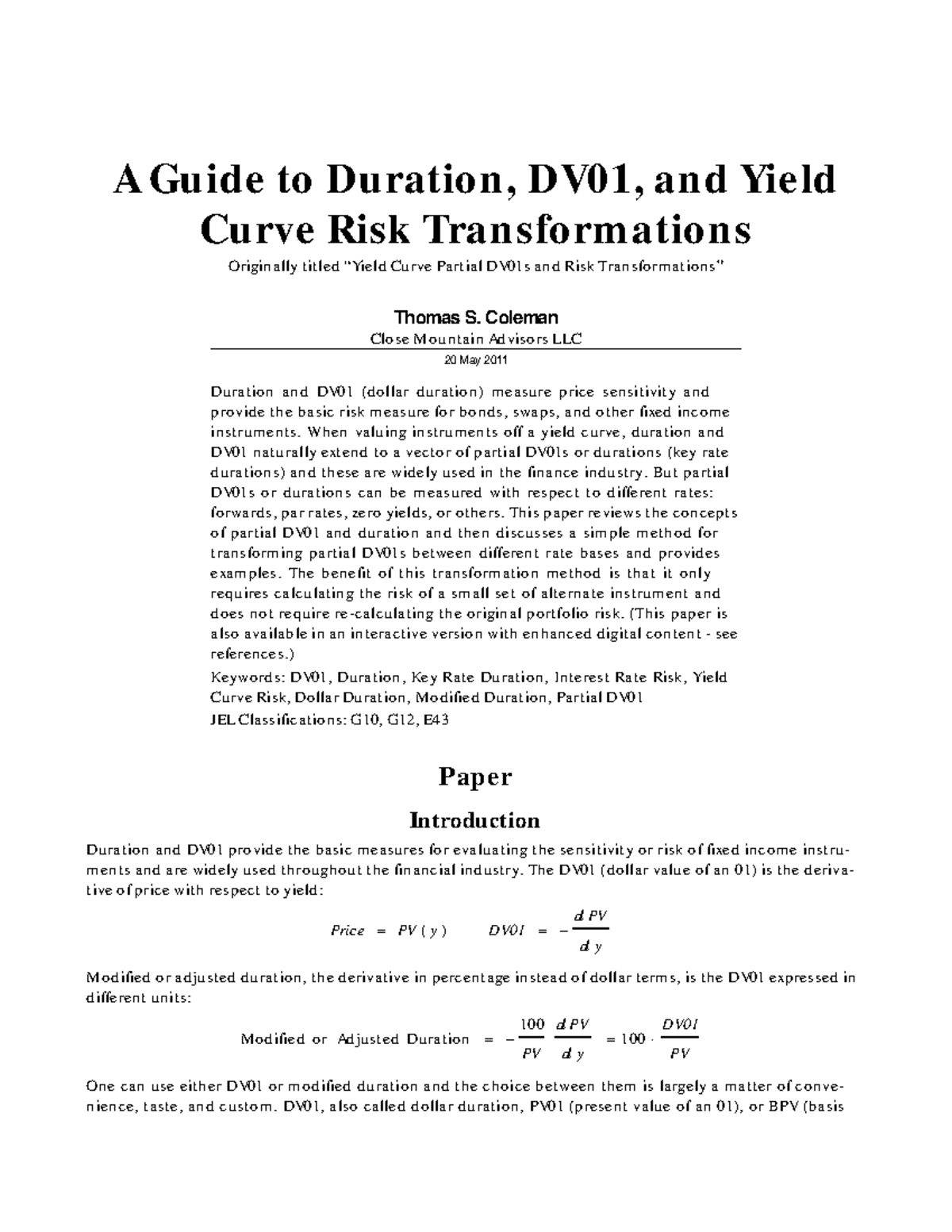 Risk Transformations: Understanding Duration, DV01 and Yield in Finance ...