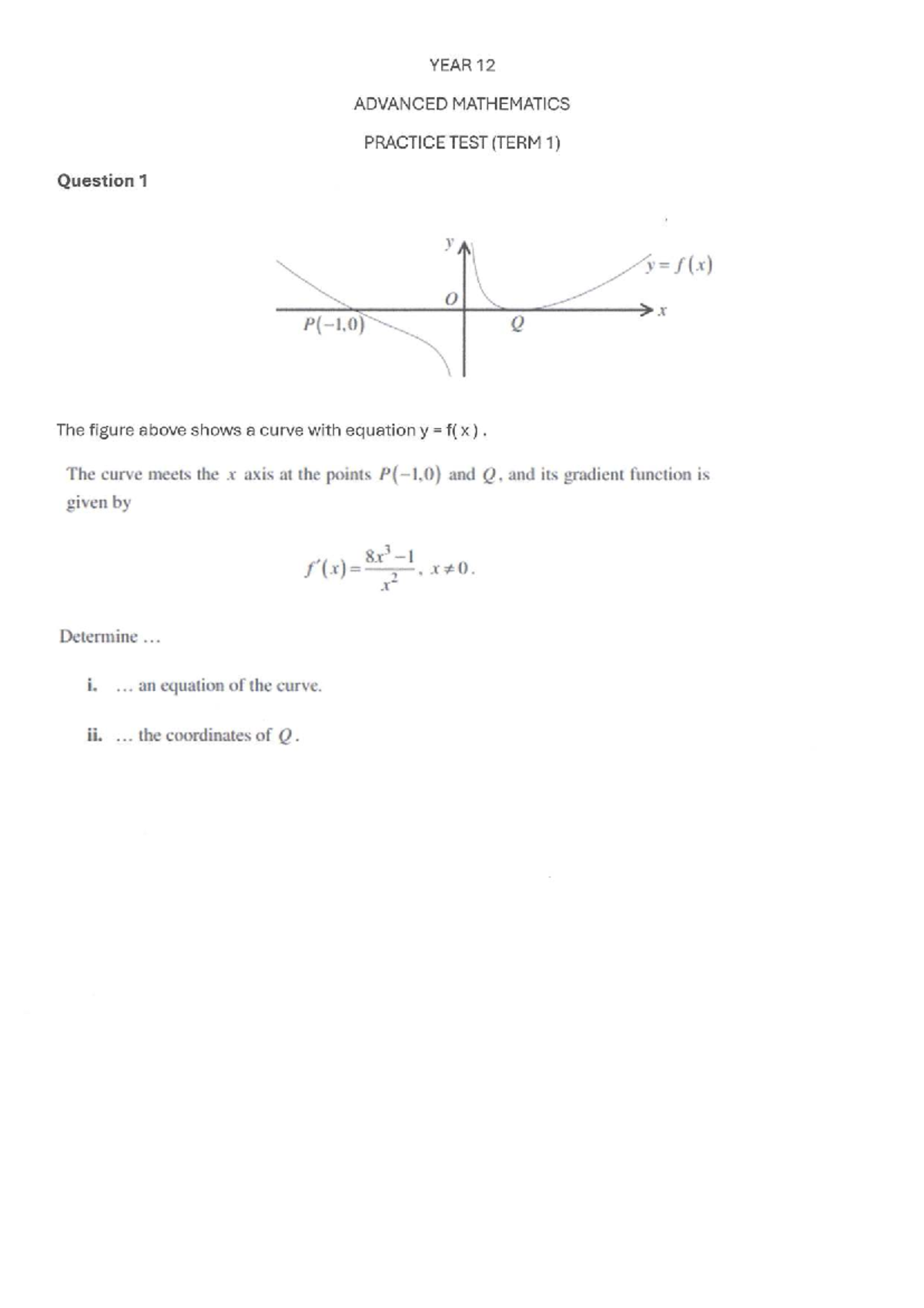 YEAR 12 ADVANCED MATHEMATICS PRACTICE TEST (TERM 1) SOLUTIONS - Studocu