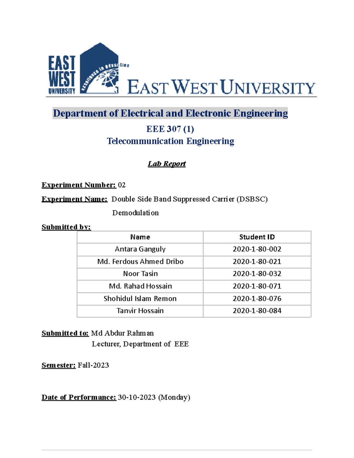 EEE307 - Lab Report 2 (ADRN) - Department of Electrical and Electronic ...