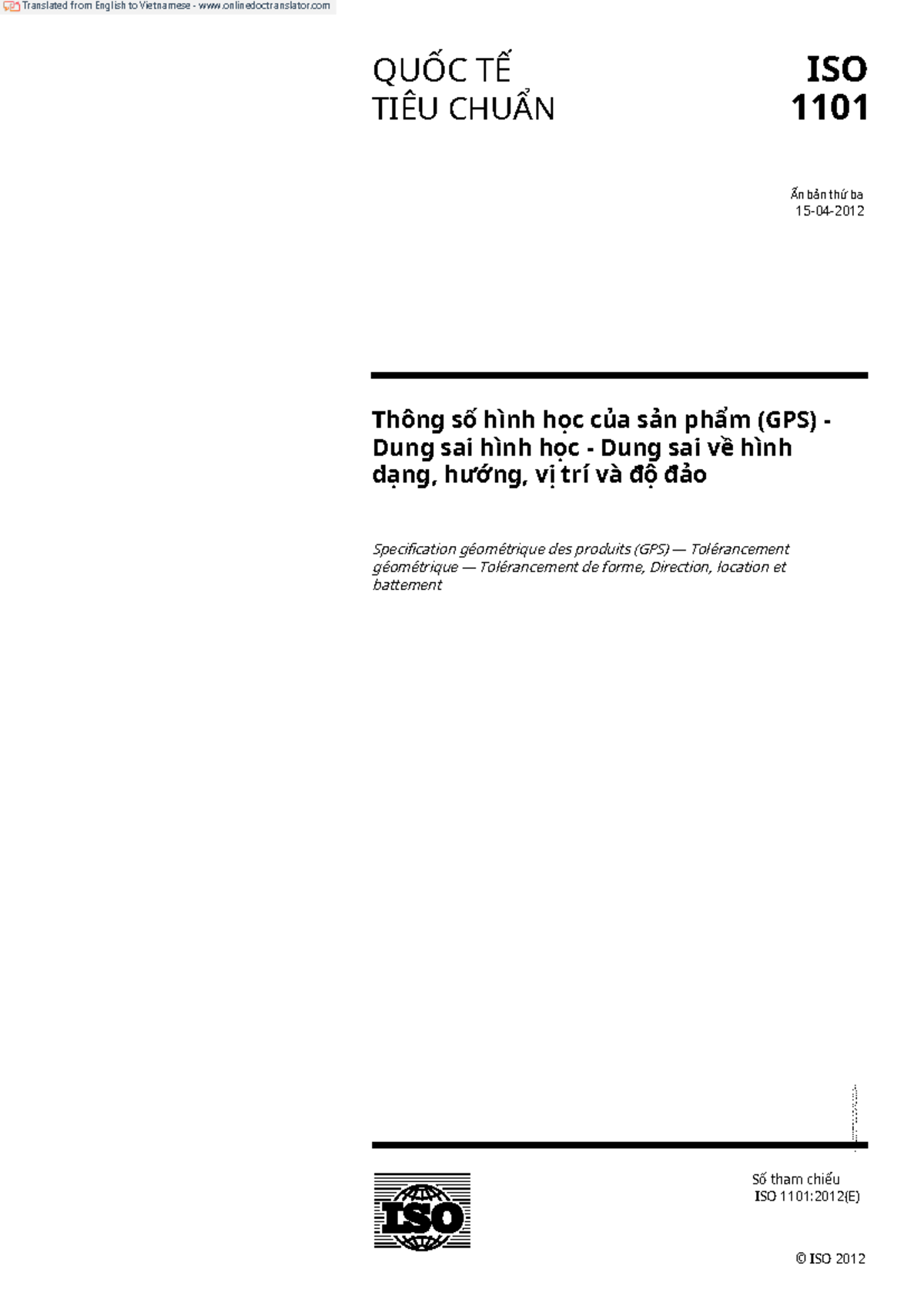 ISO 1101:2012 Dịch Tiêu Chuẩn Quốc Tế về Dung Sai Hình Học - Studocu
