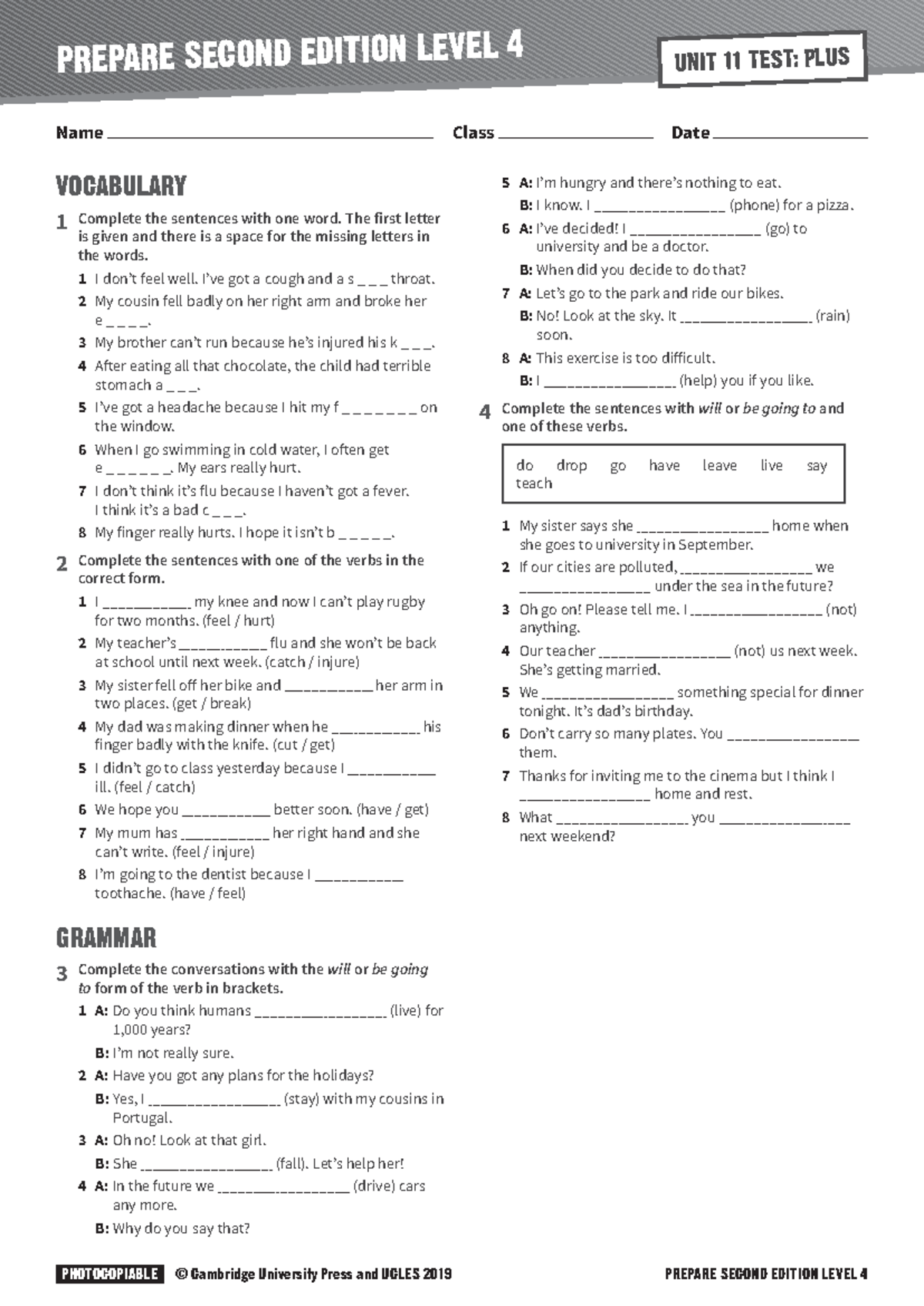 Unit 11-20 Vocabulary and Grammar Exercises - Level 4 Prep - Studocu