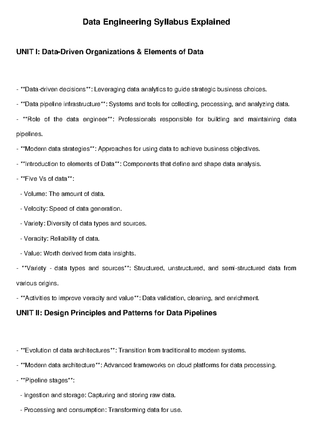 Data Engineering Syllabus - Data pipeline infrastructure: Systems and ...