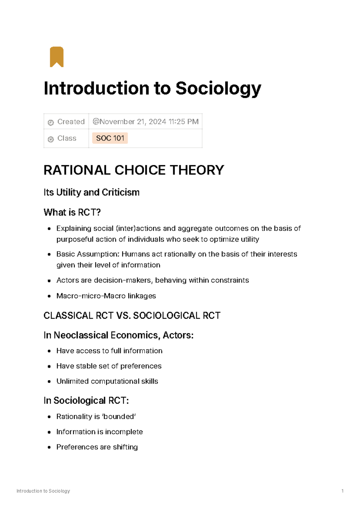 SOC 101 Final Ders Notları - Introduction to Sociology Created Class ...