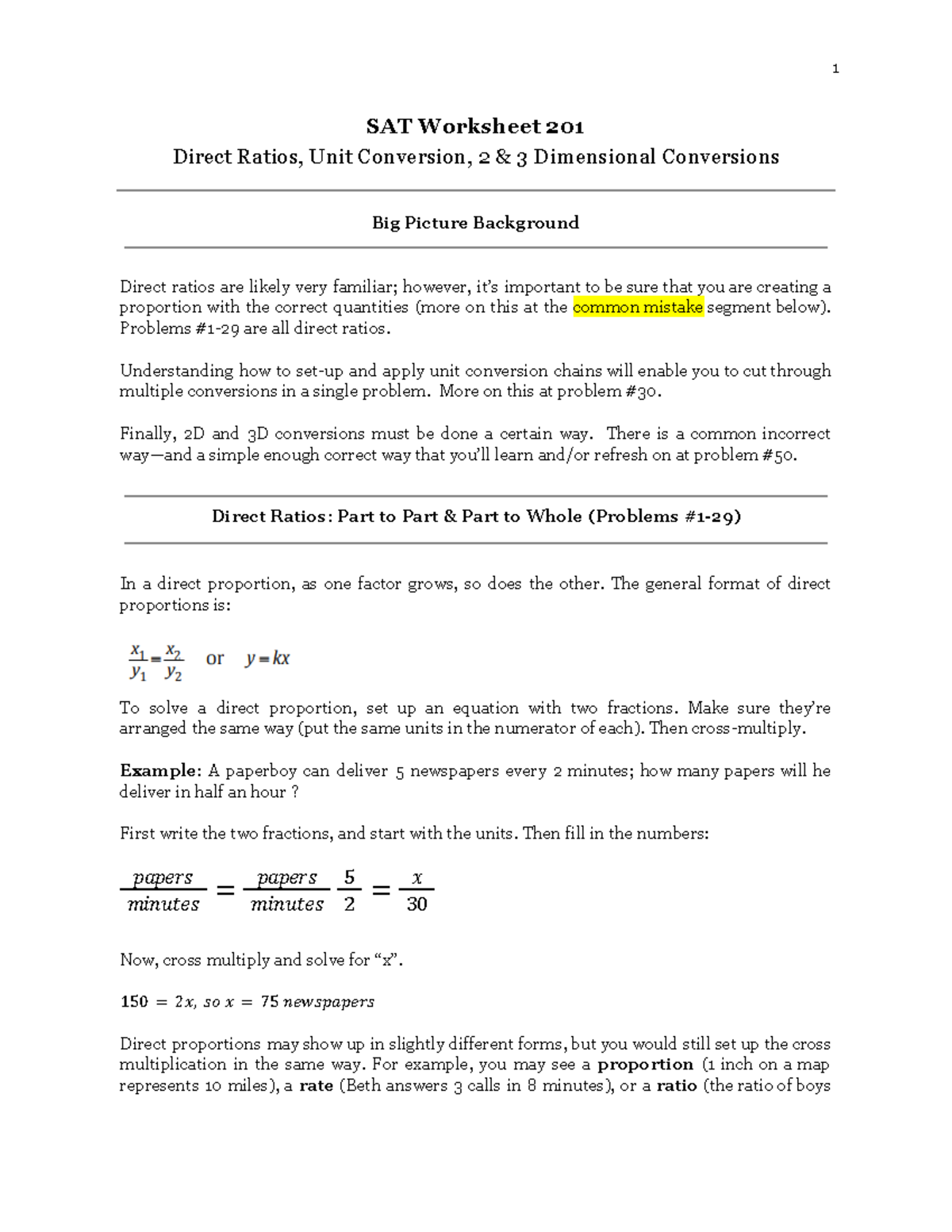 201 Digital SAT Math Worksheet: Ratios & Unit Conversions Guide - Studocu