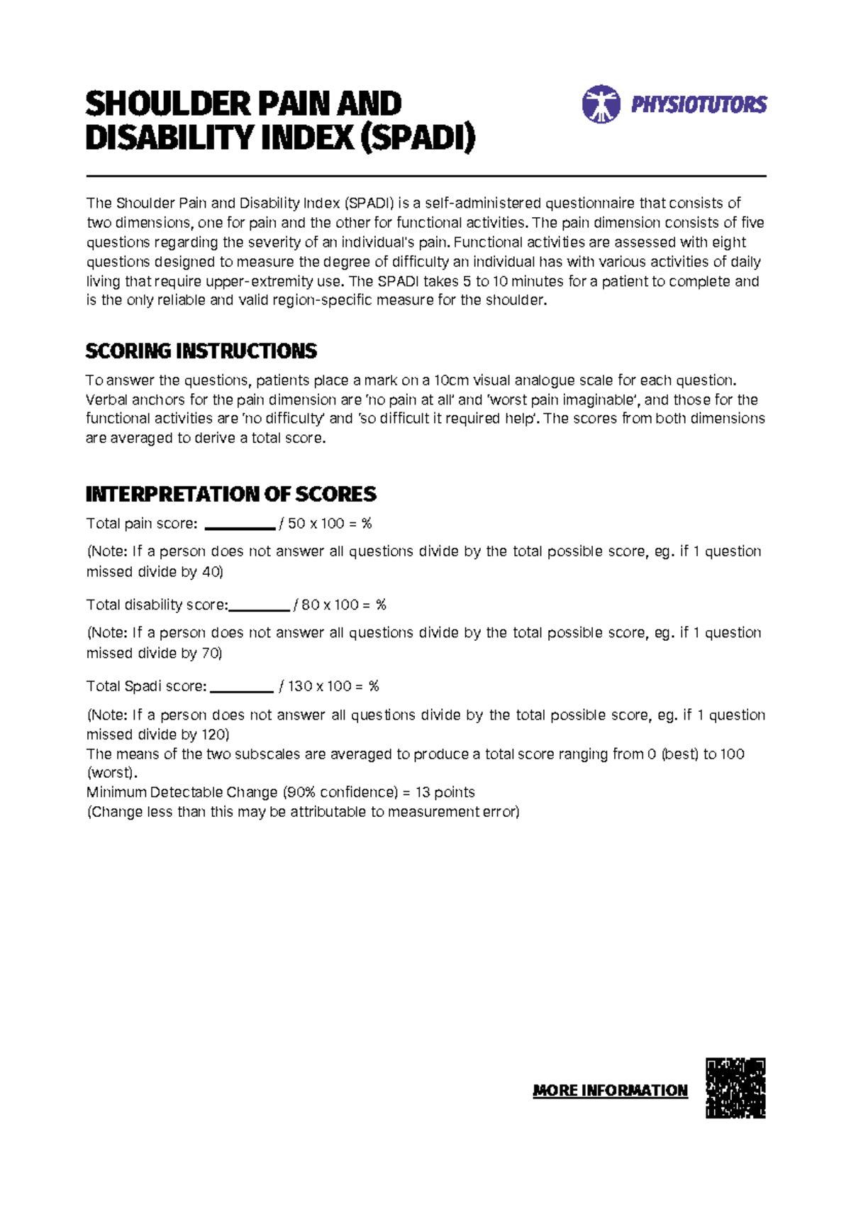 SPADI: Shoulder Pain and Disability Index Overview and Scoring ...