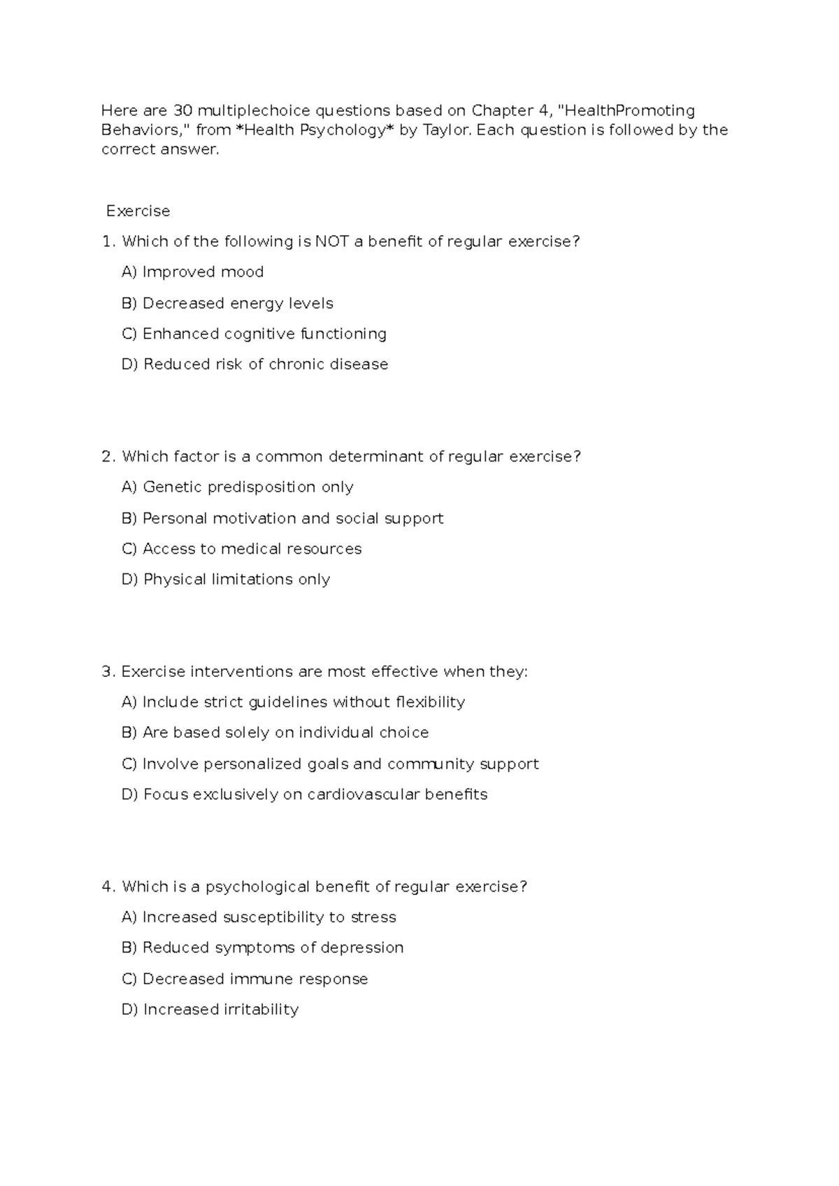 Chapter 4 Health Psychology Q&A - Key Concepts and Answers - Studocu