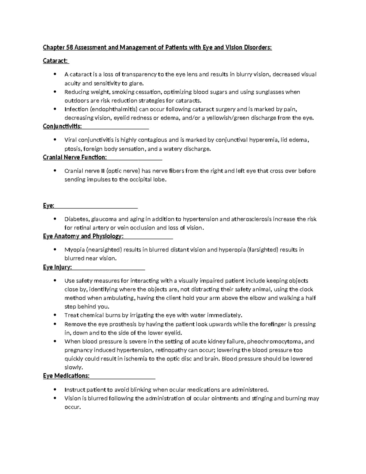 Chapter 58: Eye and Vision Disorders - Assessment & Management - Studocu