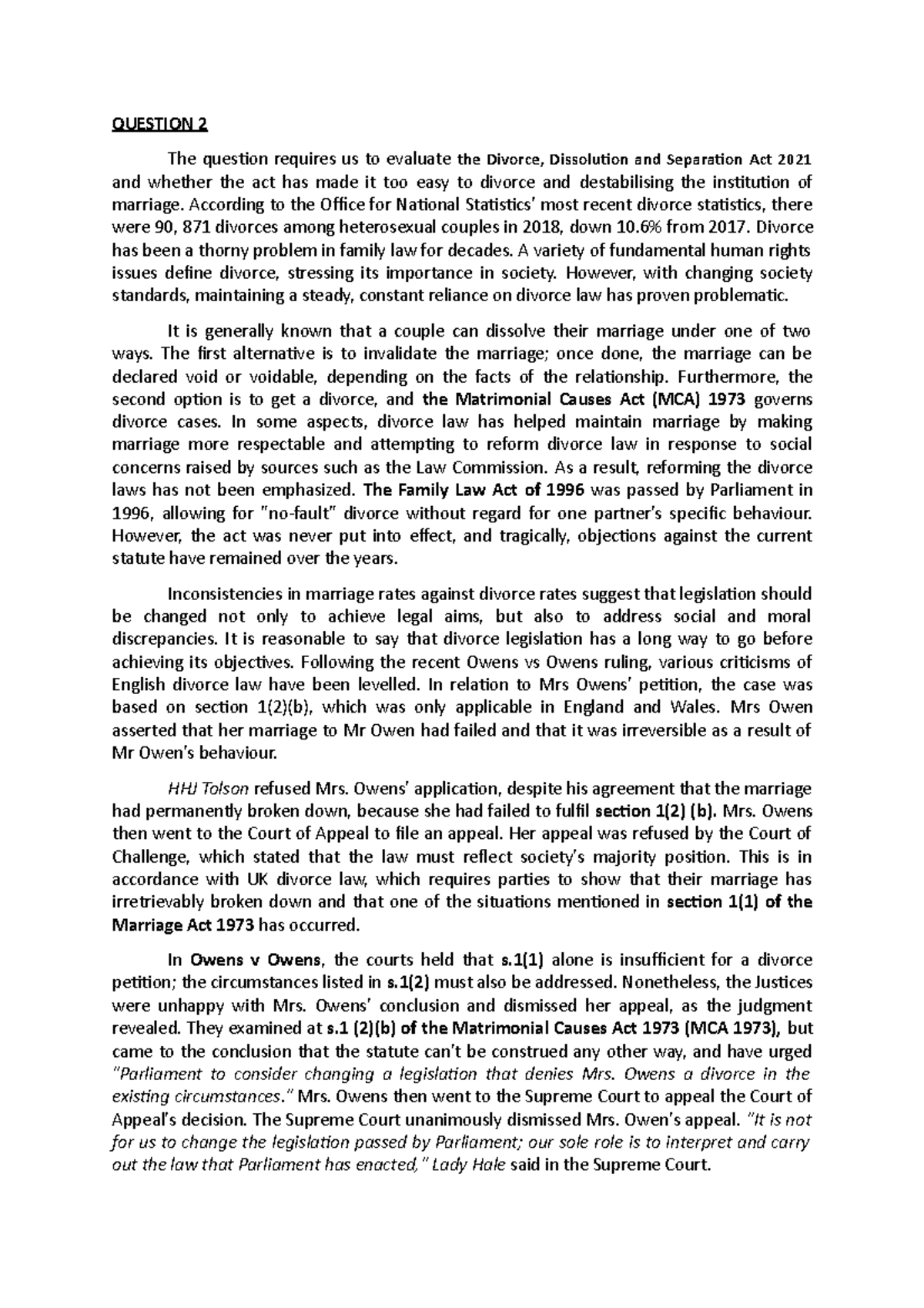 Cohabitation vs Marriage: Legal Rights and Implications Essay - Studocu