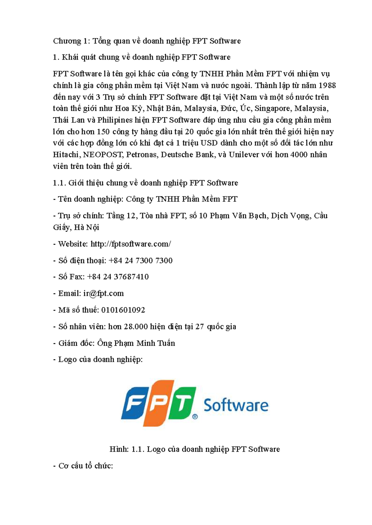 Chương 1: Tổng quan về FPT Software - Lịch sử và Phát triển - Studocu