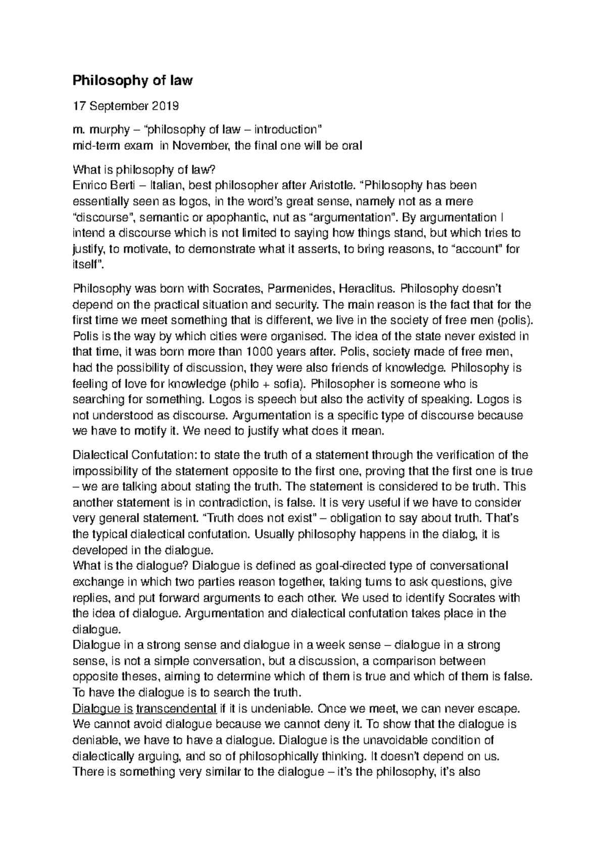 Philosophy of Law (PHI 101) - Midterm Exam Review Notes - Studocu