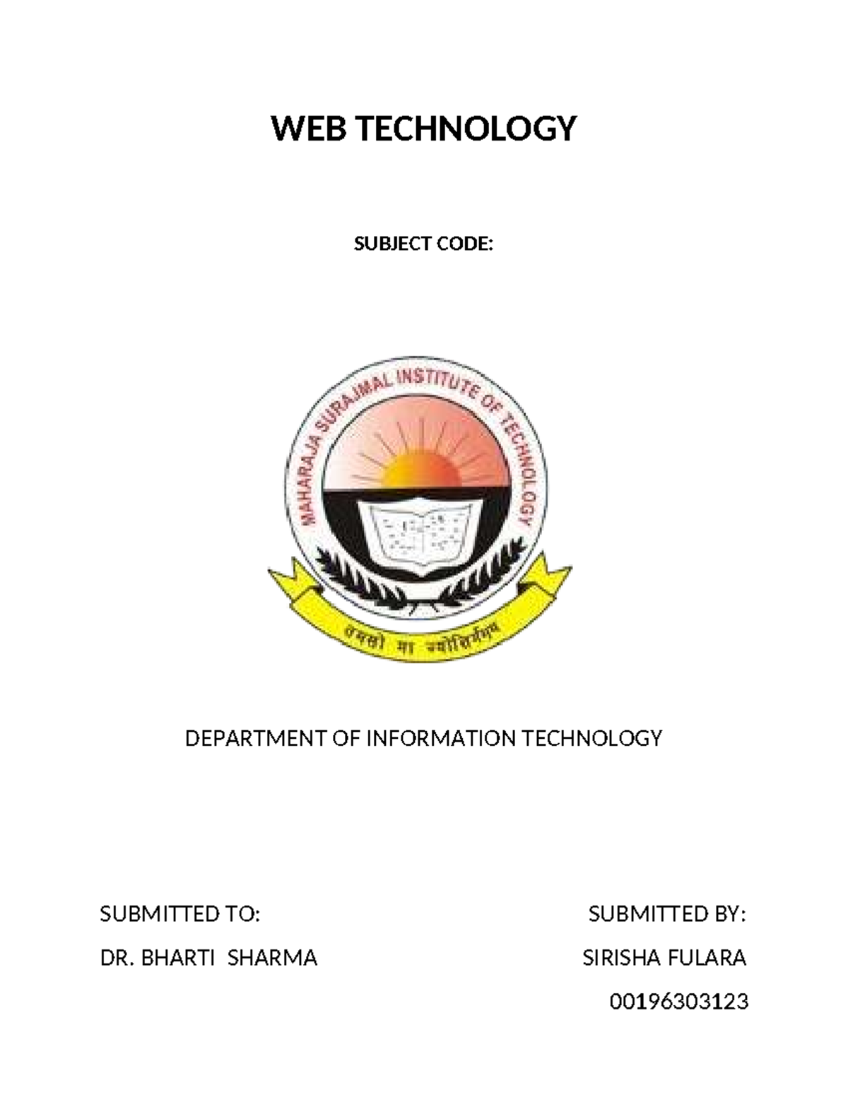 WEB TECHNOLOGY PEOs & Outcomes - Practical File (IT 00196303123) - Studocu