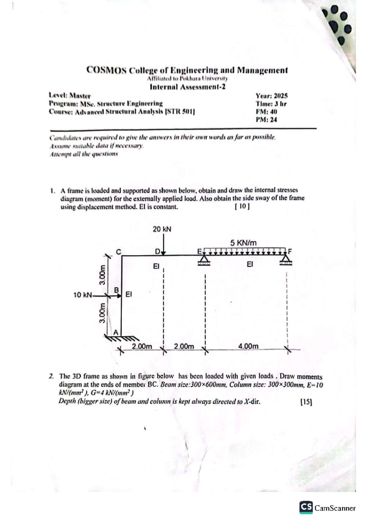COS501: Advanced Structural Analysis Exam Questions & Solutions - Studocu