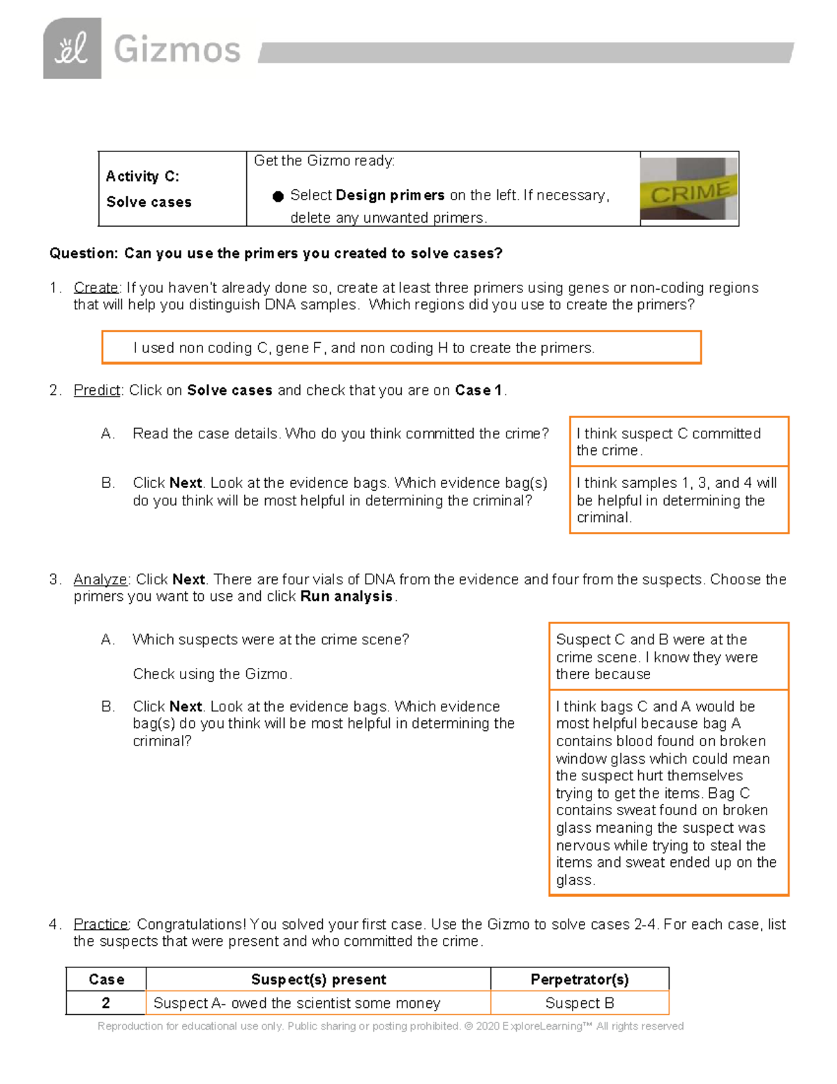 Activity C: DNA Profiling Case Analysis for SE Course - Studocu