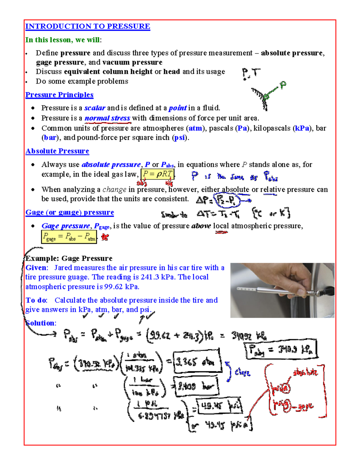 Fluid Mechanics Lesson 02B: Understanding Pressure Measurements - Studocu