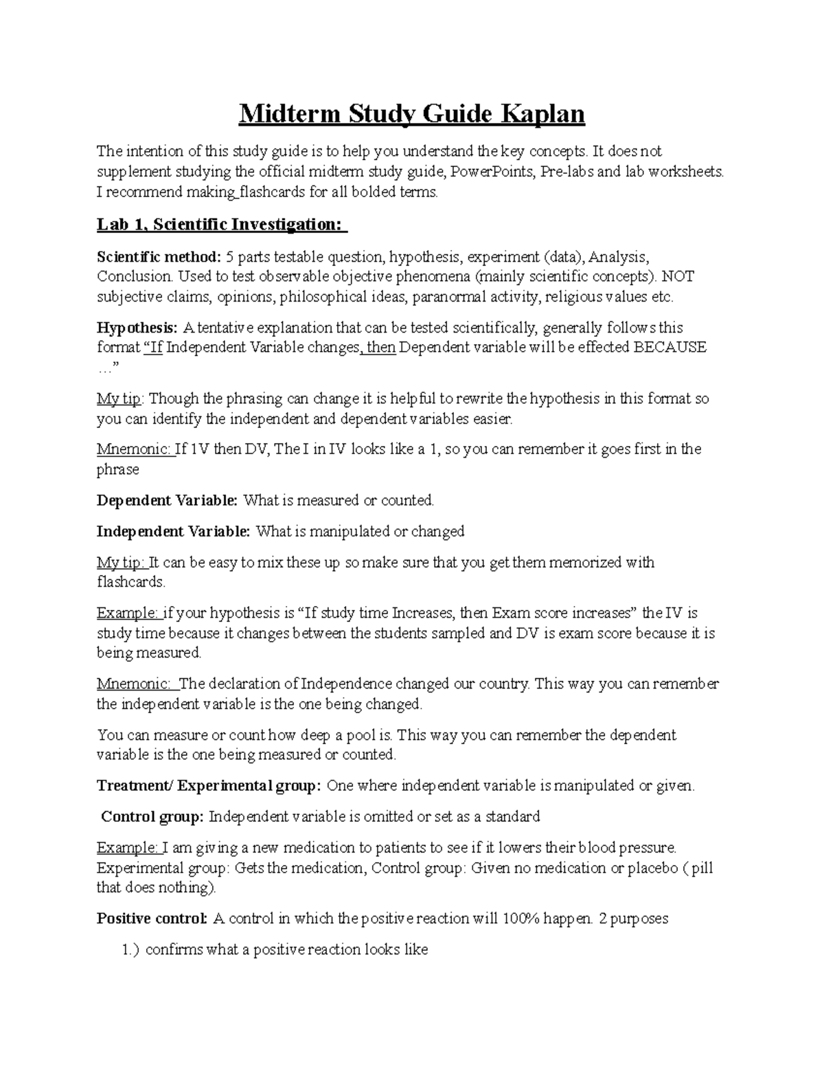 Midterm Study Guide for Biology Labs: Key Concepts & Tips - Studocu