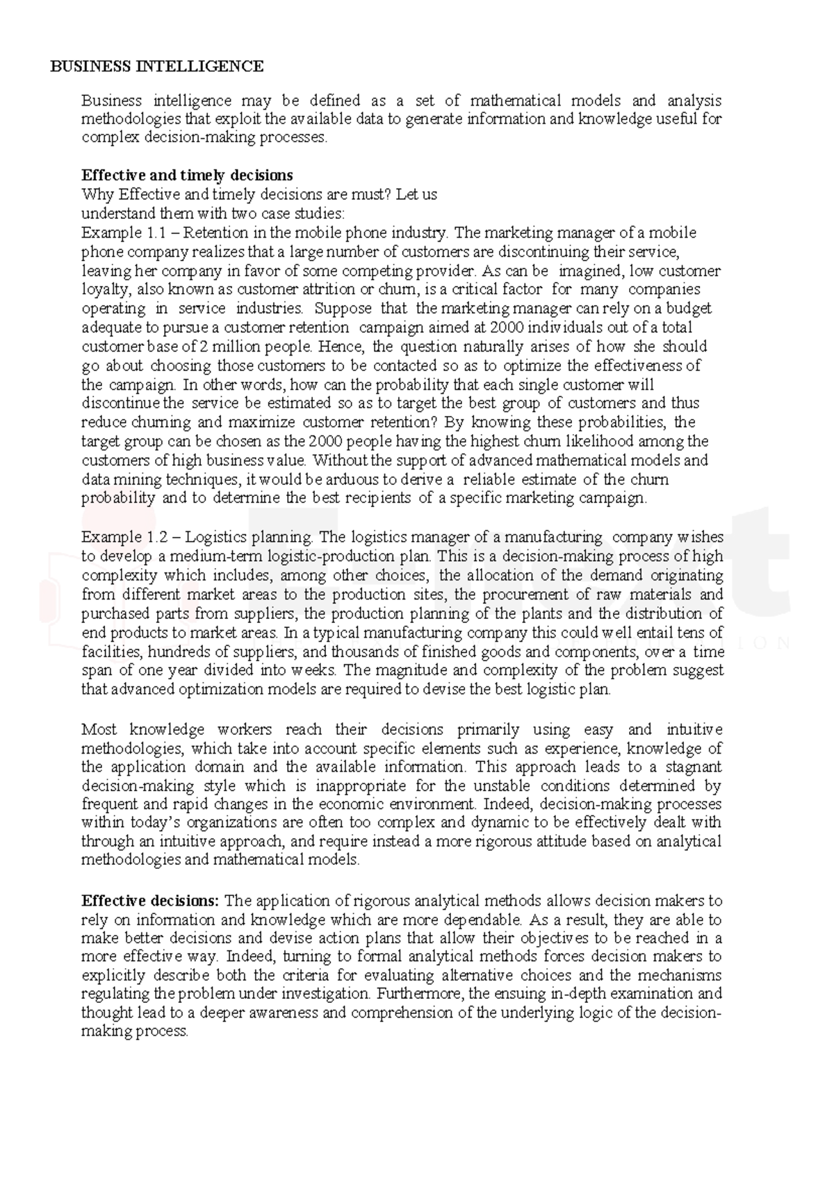 Unit-1: Business Intelligence & Decision Support Systems Overview - Studocu