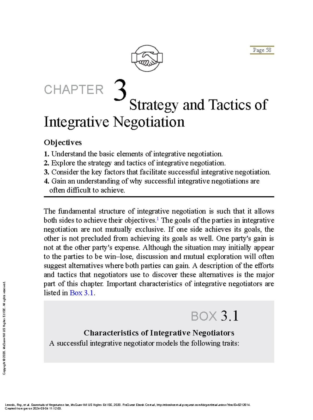 Negotiation Essentials ISE: Chapter 3 - Strategies for Integrative ...