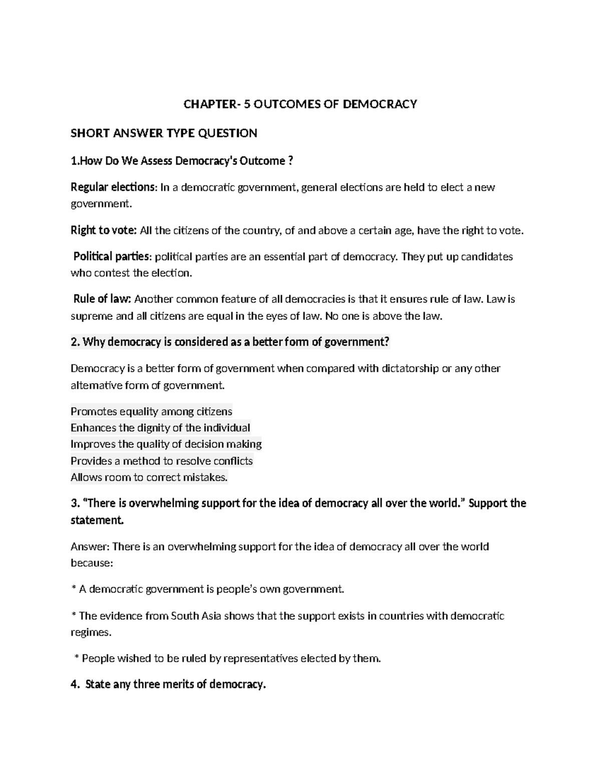 Chapter 5: Outcomes of Democracy - Key Concepts and Analysis - Studocu