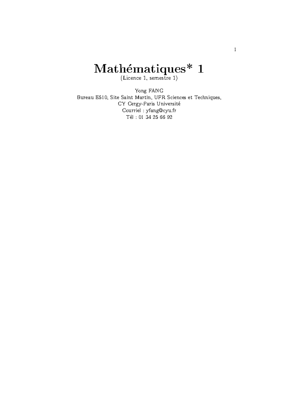 Maths CM 1 - Notes de cours 1 - 1 Math ́ematiques* 1 (Licence 1 ...