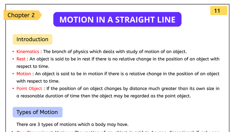 Chapter 2: Motion in a Straight Line - Class 11 Physics Notes - Studocu