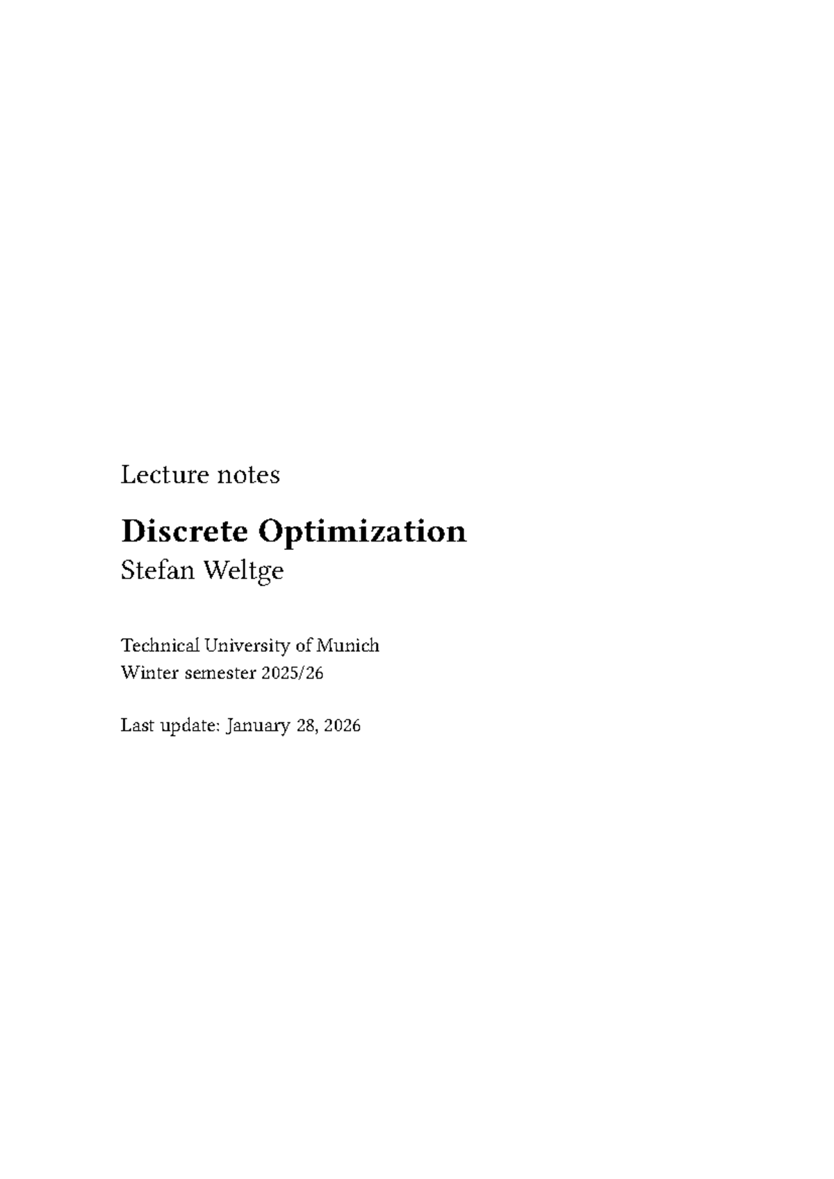 Lecture Notes on Discrete Optimization (CS 123) - Winter 2025/26 - Studocu