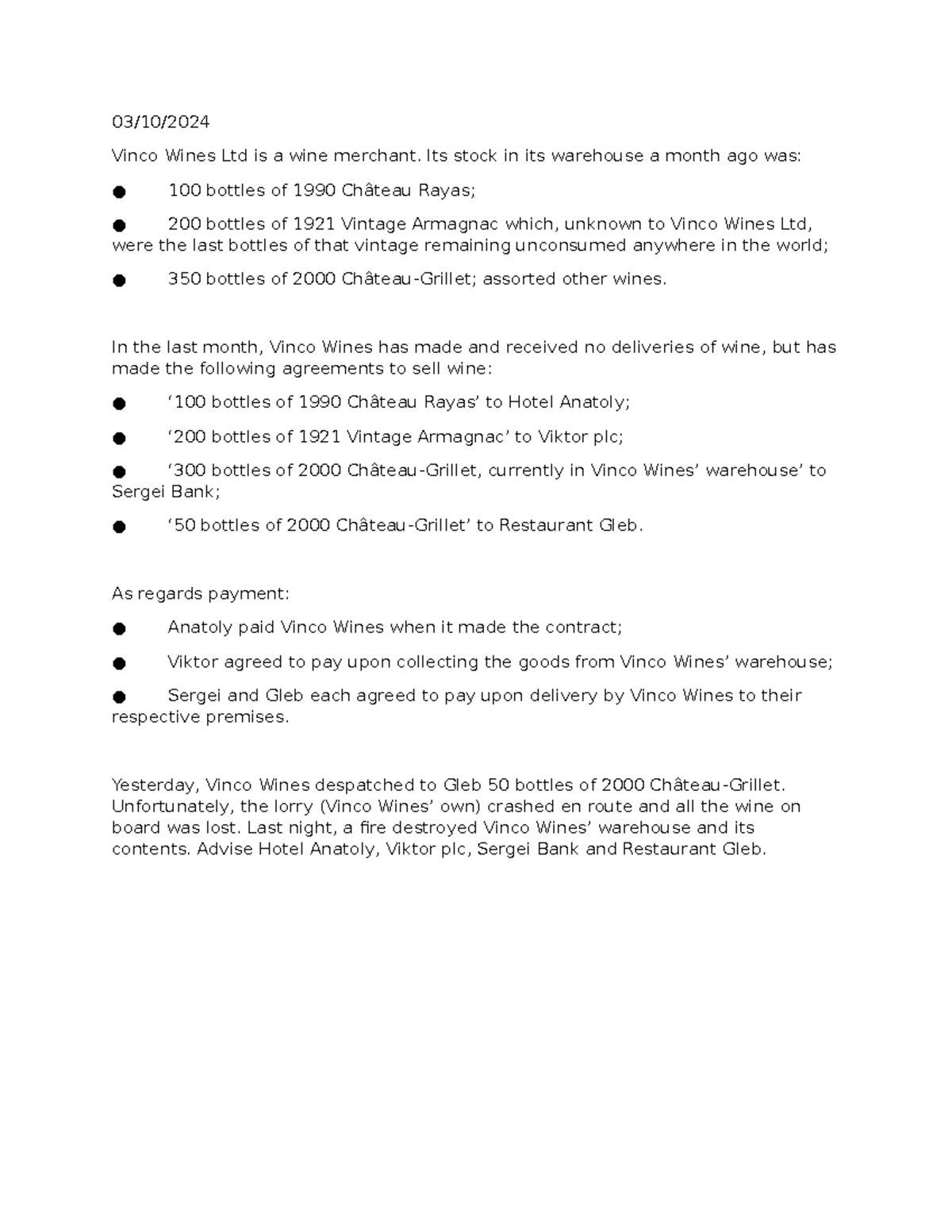 Commercial Law Question: Risk and Property Transfer Analysis (CL 101 ...